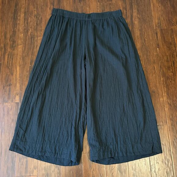 PACT Cropped Pants Black Wrinkled High Rise Wide Leg Lagenlook Goth - Picture 3 of 14